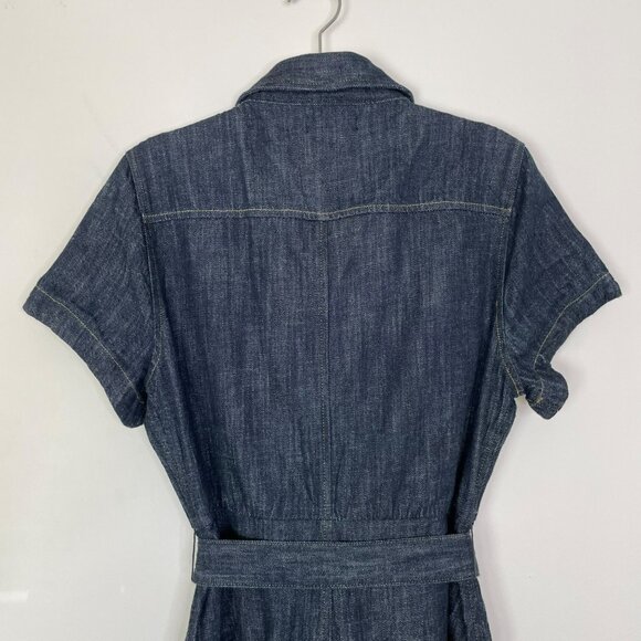 J. Crew Short sleeve tie waist button up Denim Dress Belted Midi Size 8 Dark - Picture 10 of 12